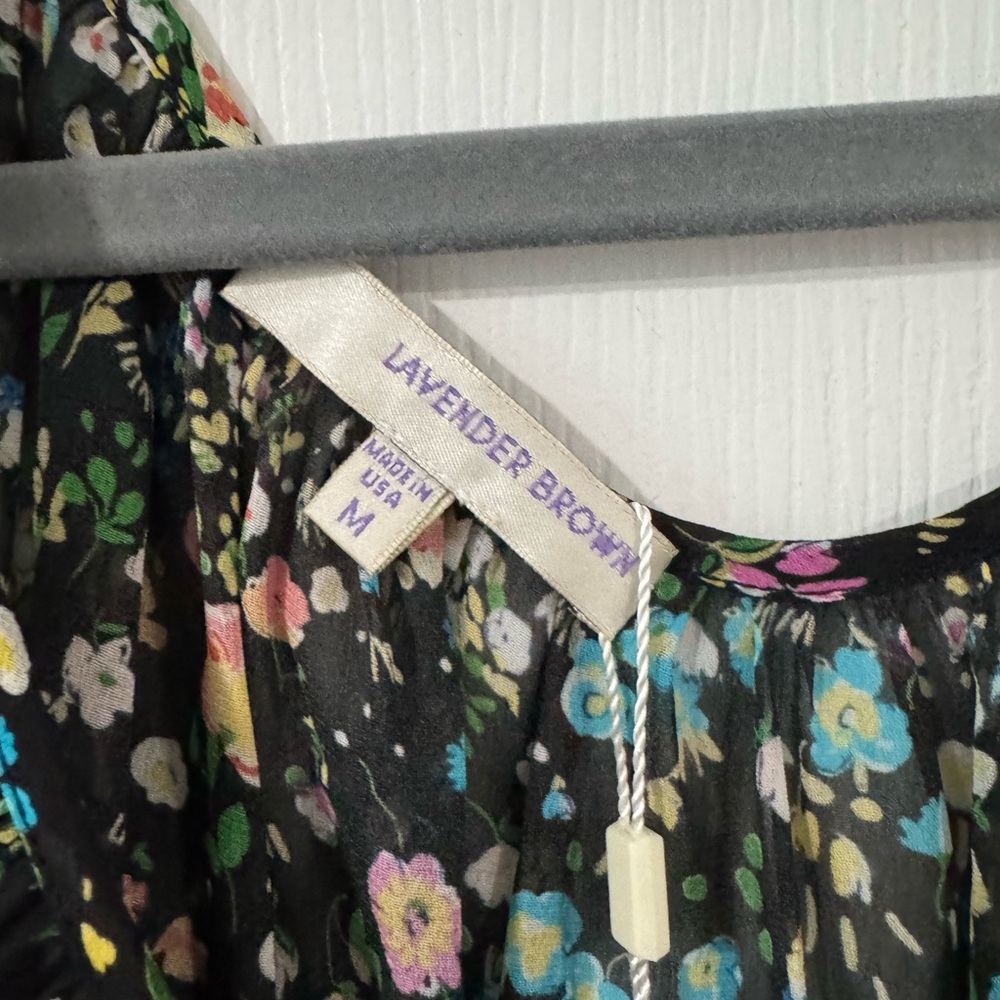 Lavender Brown Floral Black Blouse - Picture 3 of 5